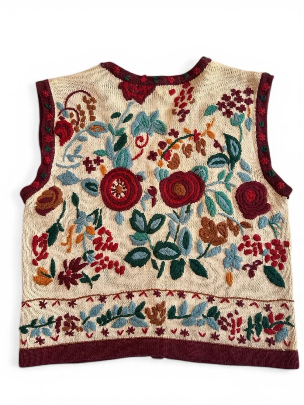 Vintage 90s The Eagle’s Eye Hand Knit Floral Embroidered Sweater Vest - Picture 2 of 10